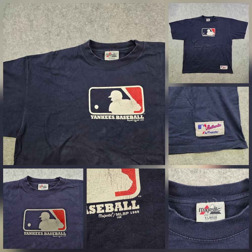 Vintage‎ New York Yankees T Shirt Mens XL Navy MLB Baseball Majestic 1999 90s